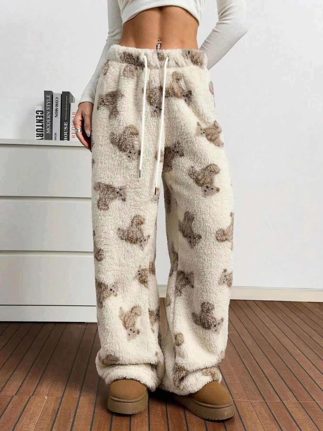 Teddy Bear Print Fluffy Pants Simply Love