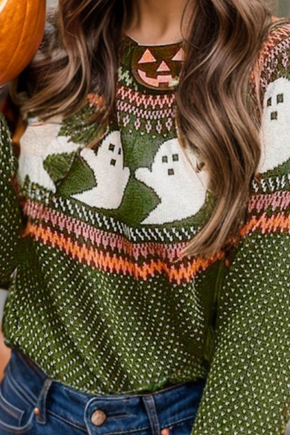 Cozy Ghost Long Sleeve Knit Sweater