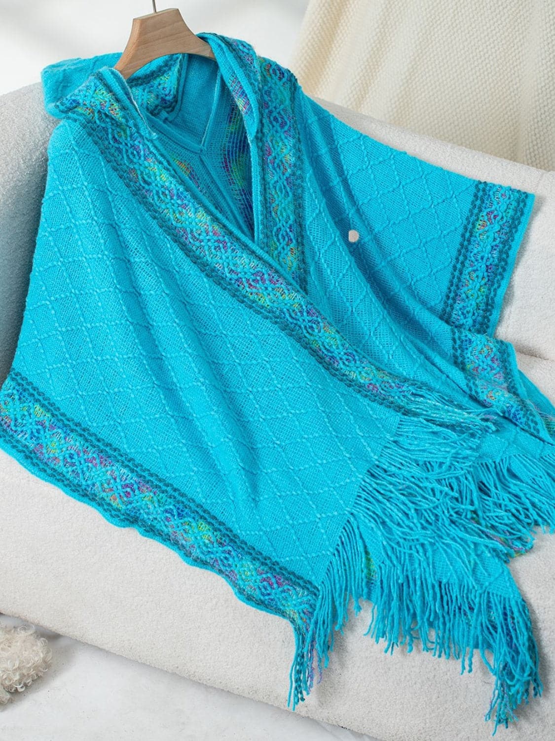 Fringe hooded poncho - acrylic, one size