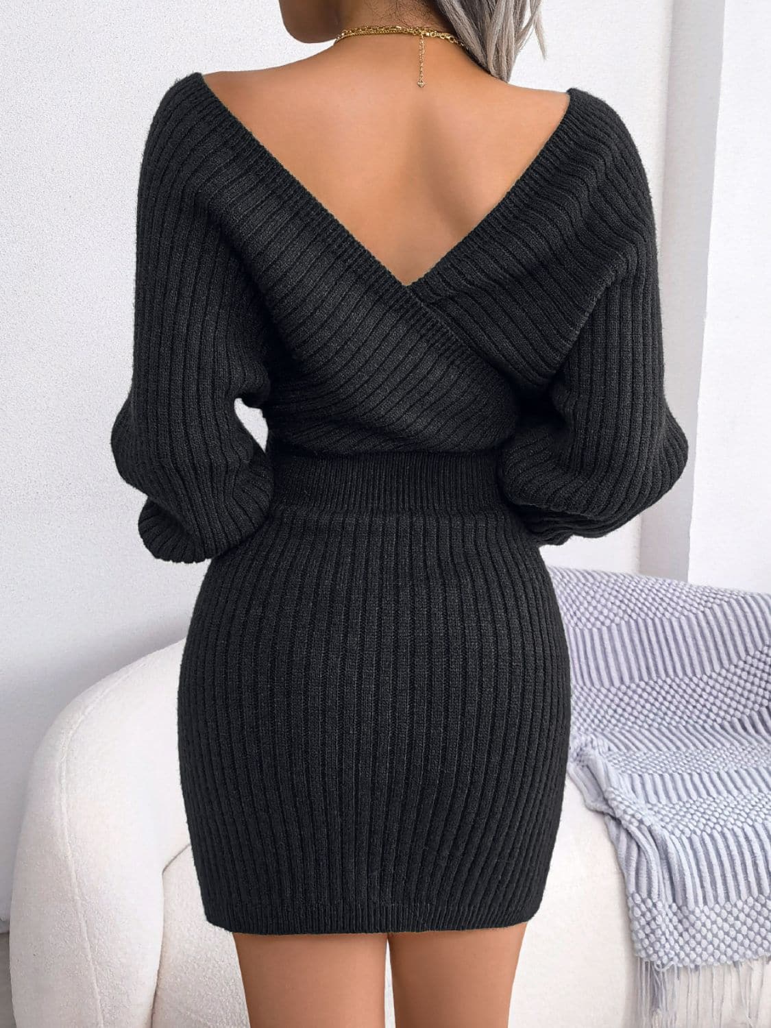 Rib-Knit Dolman Sleeve Sweater Dress.