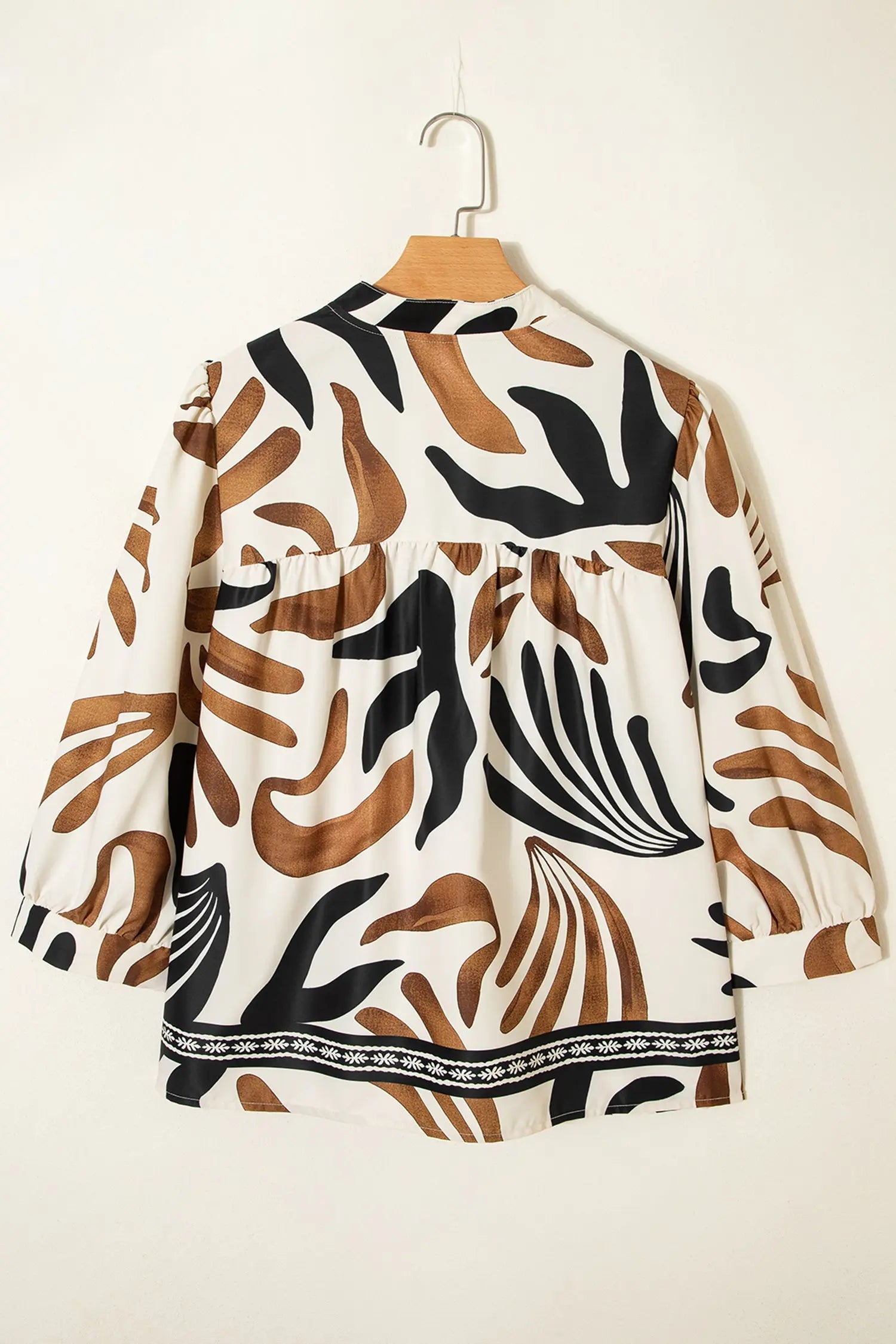 Brown Abstract Print Puff Sleeve Loose Blouse for Women Dear-Lover Dropshipping
