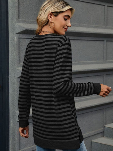 Striped Round Neck Long Sleeve T-Shirt.