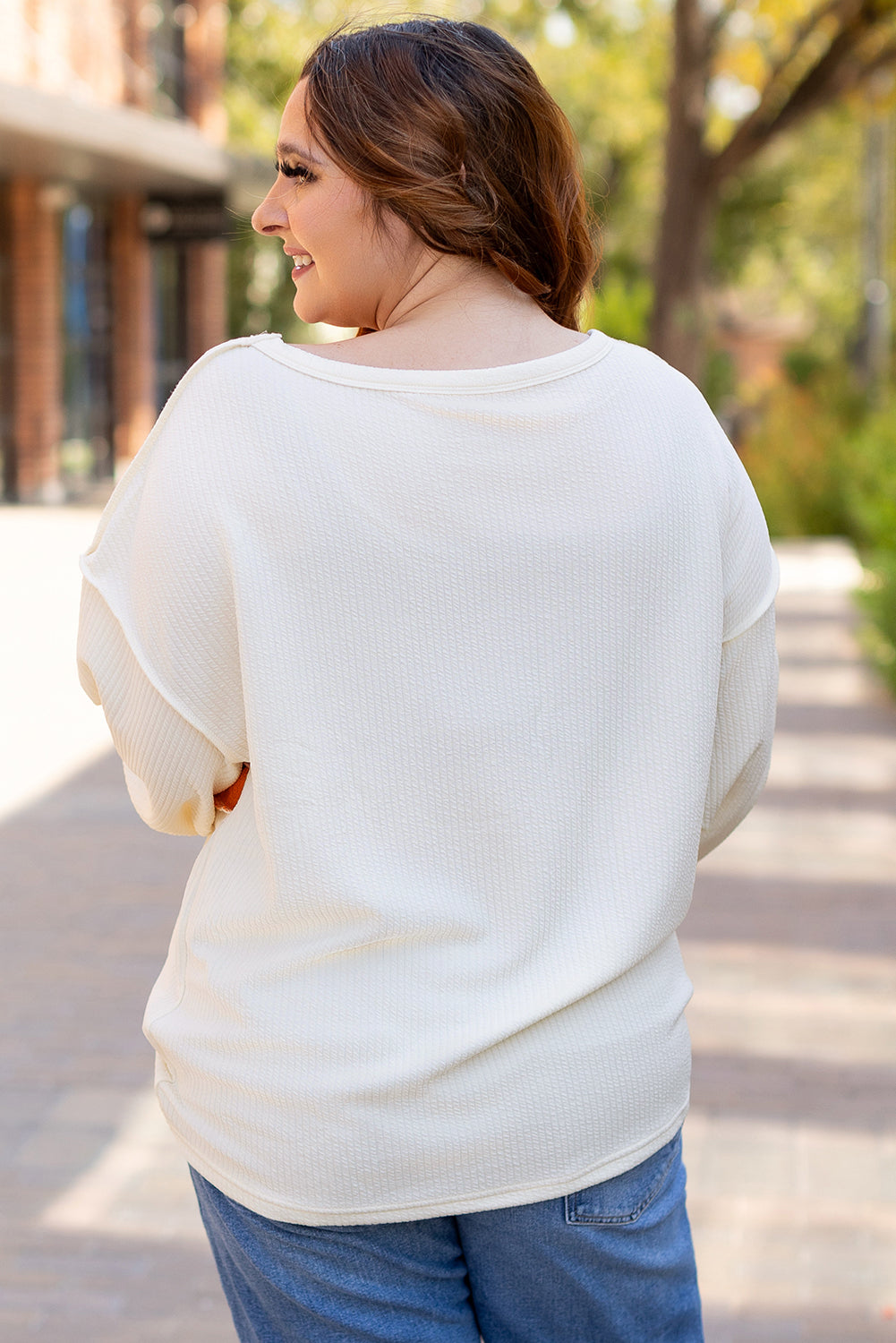 White knit drop sleeve top