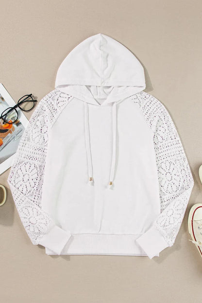 Drawstring Openwork Long Sleeve Hoodie.