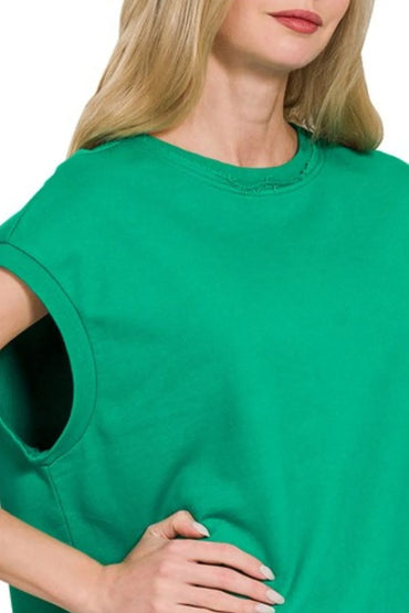 Zenana French Terry Round Neck Cap Sleeve T-Shirt - Love Salve 