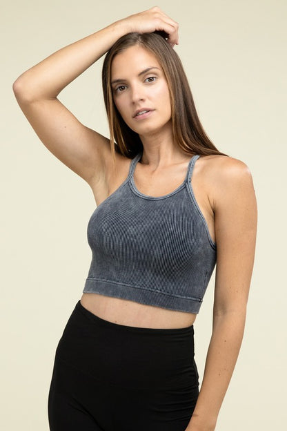 Washed Ribbed Seamless Cropped Cami Top