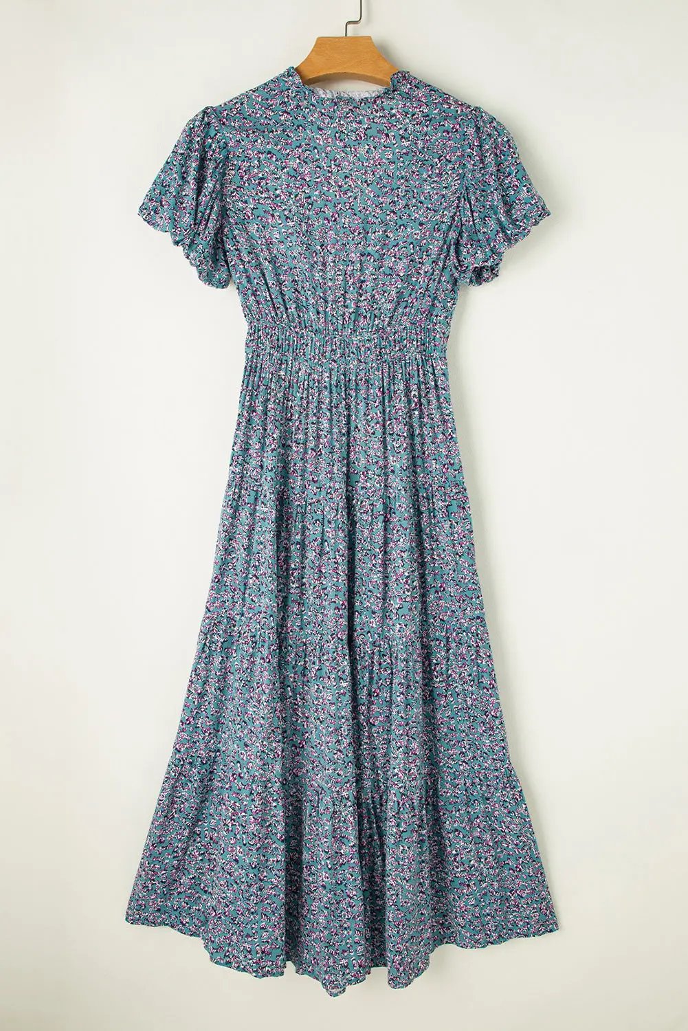 Helena Shirred Short Puff Sleeve Maxi Dress in Stylish Print - Love Salve 