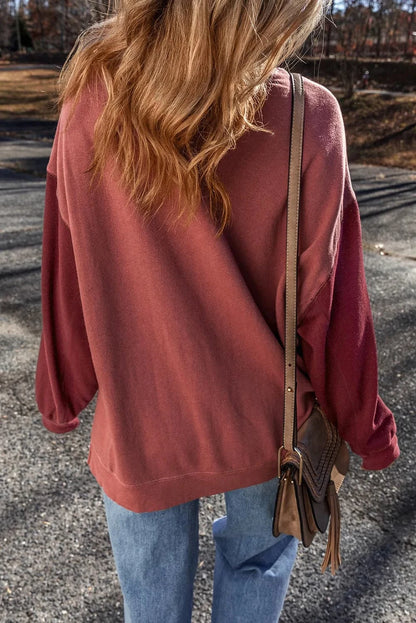 Color-blocked round neck long sleeve sweatshirt