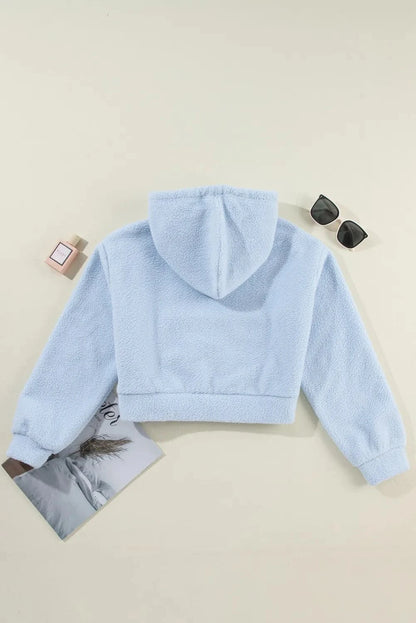 Chic sheer pocketed zip-up hoodie with drawstrings