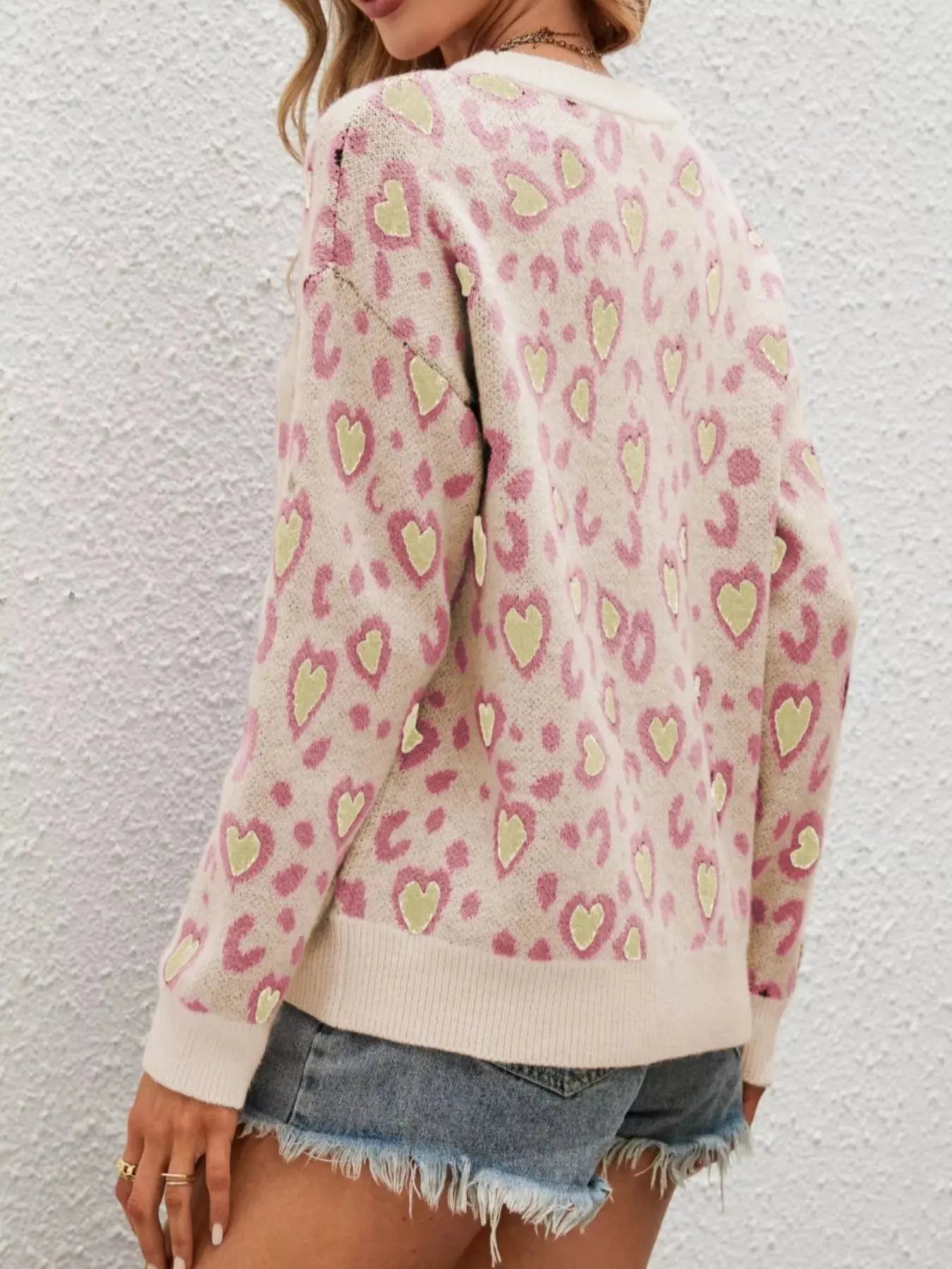 Heart Round Neck Long Sleeve Sweater Simply Love