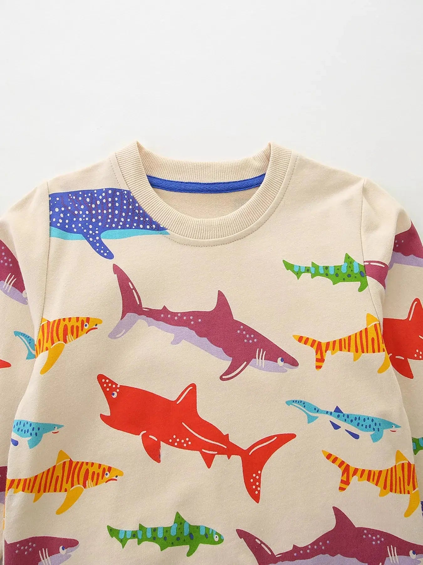 Children's Colorful Shark Print Crewneck Sweatshirt Simply Love