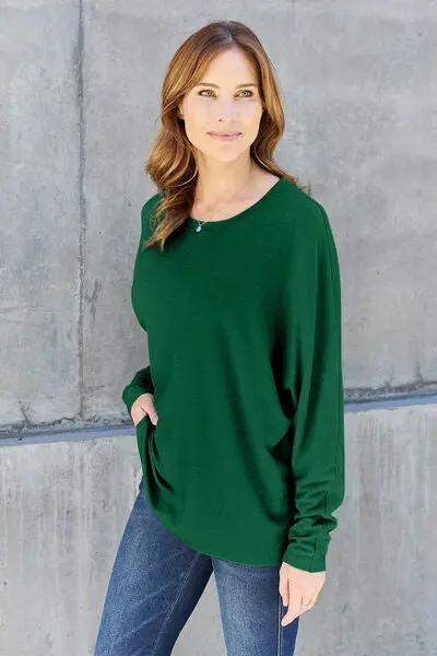 Double Take Full Size Round Neck Long Sleeve T-Shirt - Love Salve