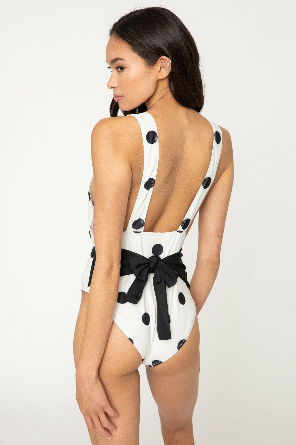 Marina West Swim Beachy Keen Polka Dot Tied Plunge One-Piece Swimsuit.