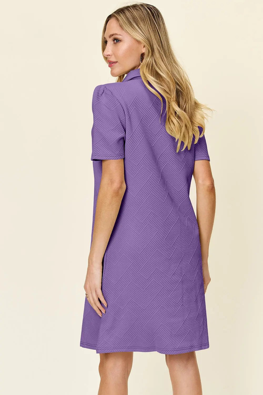 Double Take Full Size Texture Collared Neck Short Sleeve Dress - Love Salve