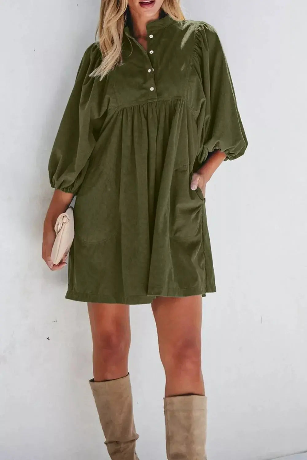 Corduroy Button-Down Babydoll Dress Simply Love