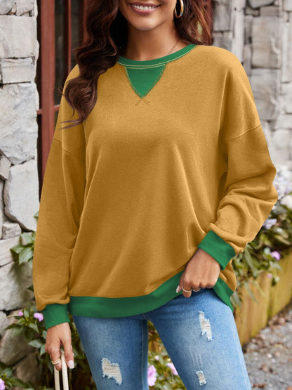 Contrast Round Neck Long Sleeve Sweatshirt.