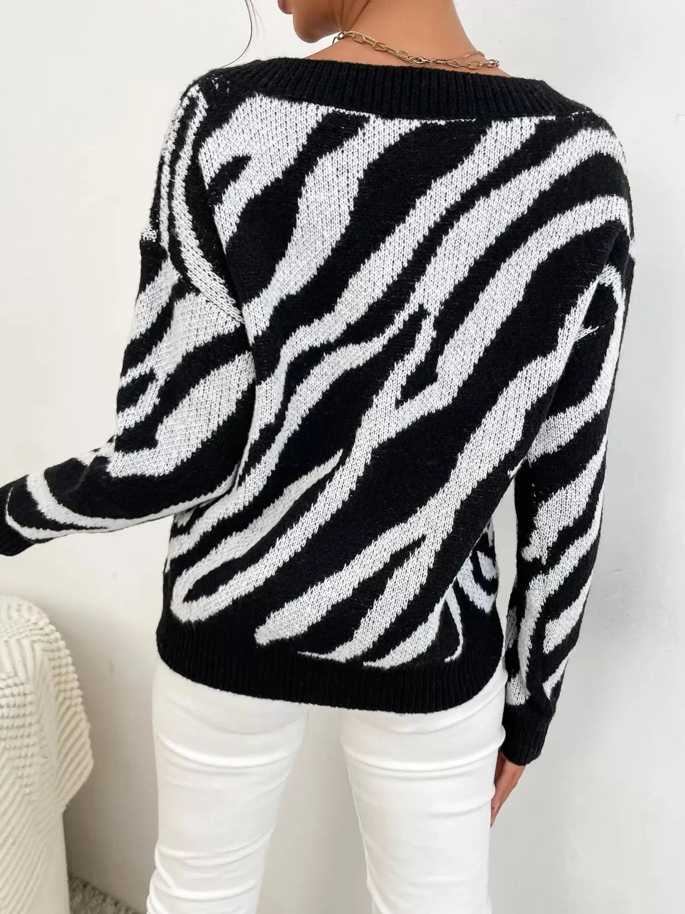 Zebra Print Relaxed Fit Pullover Sweater Simply Love