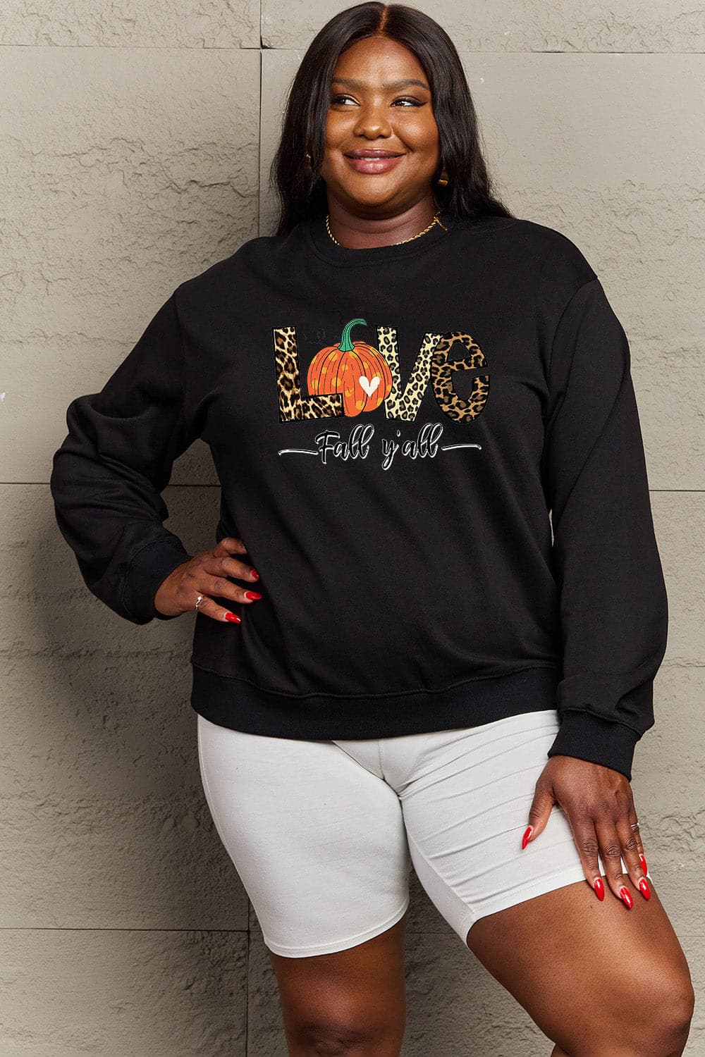 Simply Love Full Size LOVE FALL Y'ALL Graphic Sweatshirt.