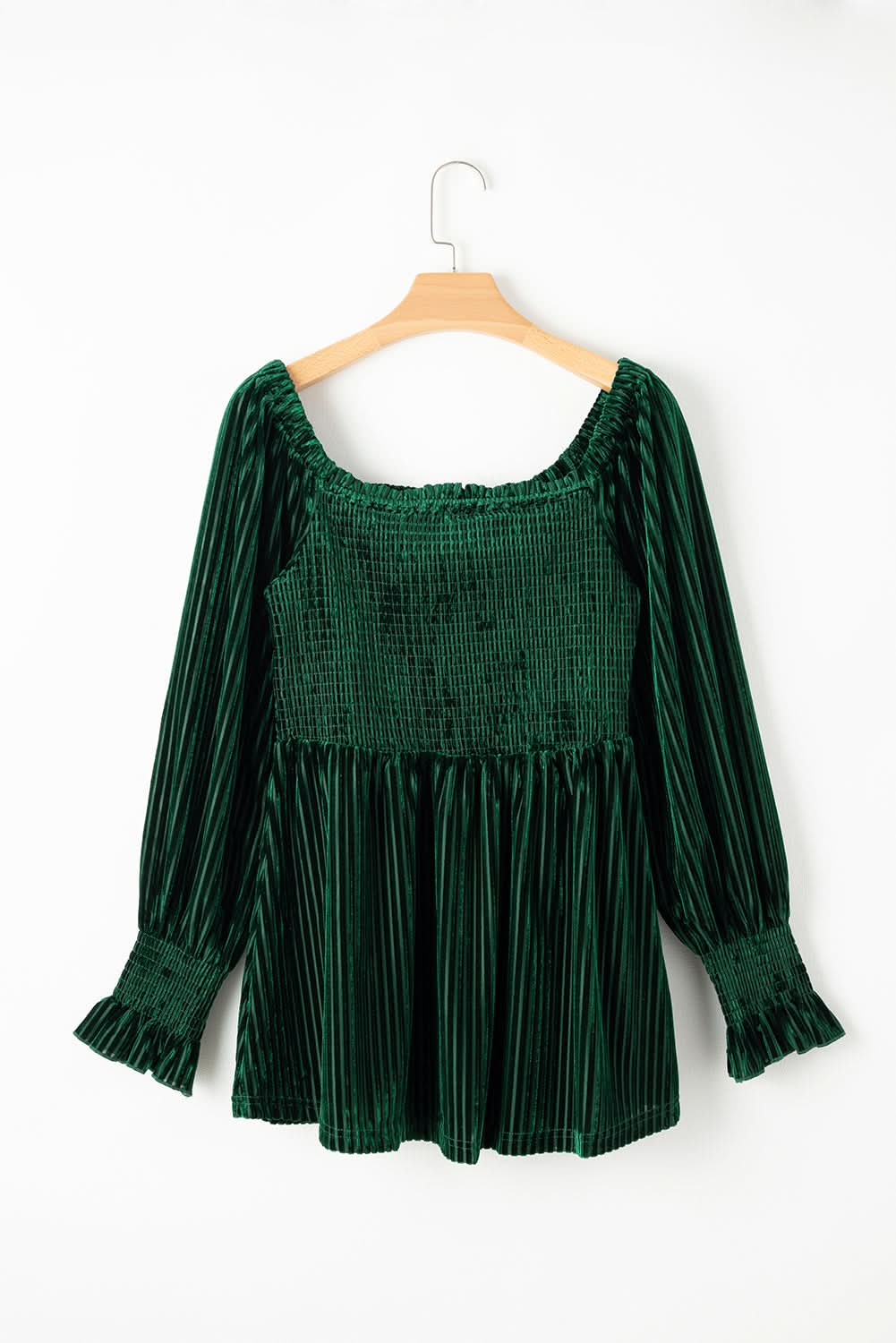 Smocked Velvet Babydoll Top with Ribbed Texture