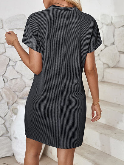 Round Neck Short Sleeve Mini Dress.