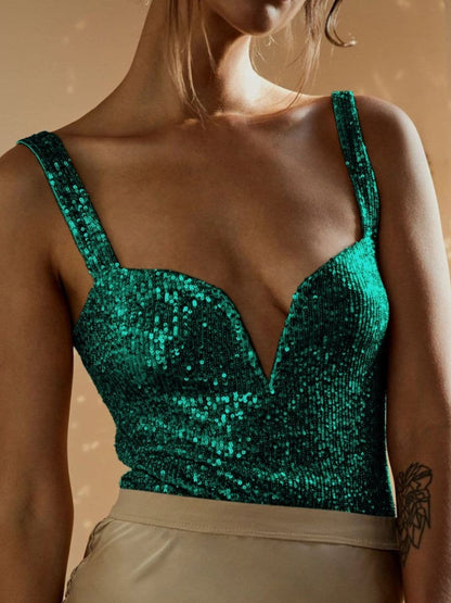 Sequin Wide Strap Bodysuit.