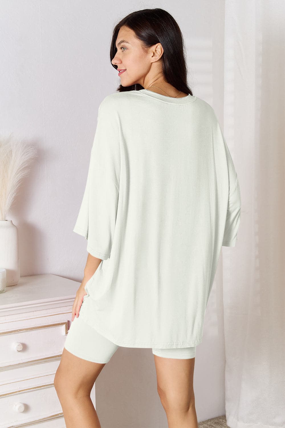 Basic Bae Full Size Soft Rayon Three-Quarter Sleeve Top and Shorts Set.