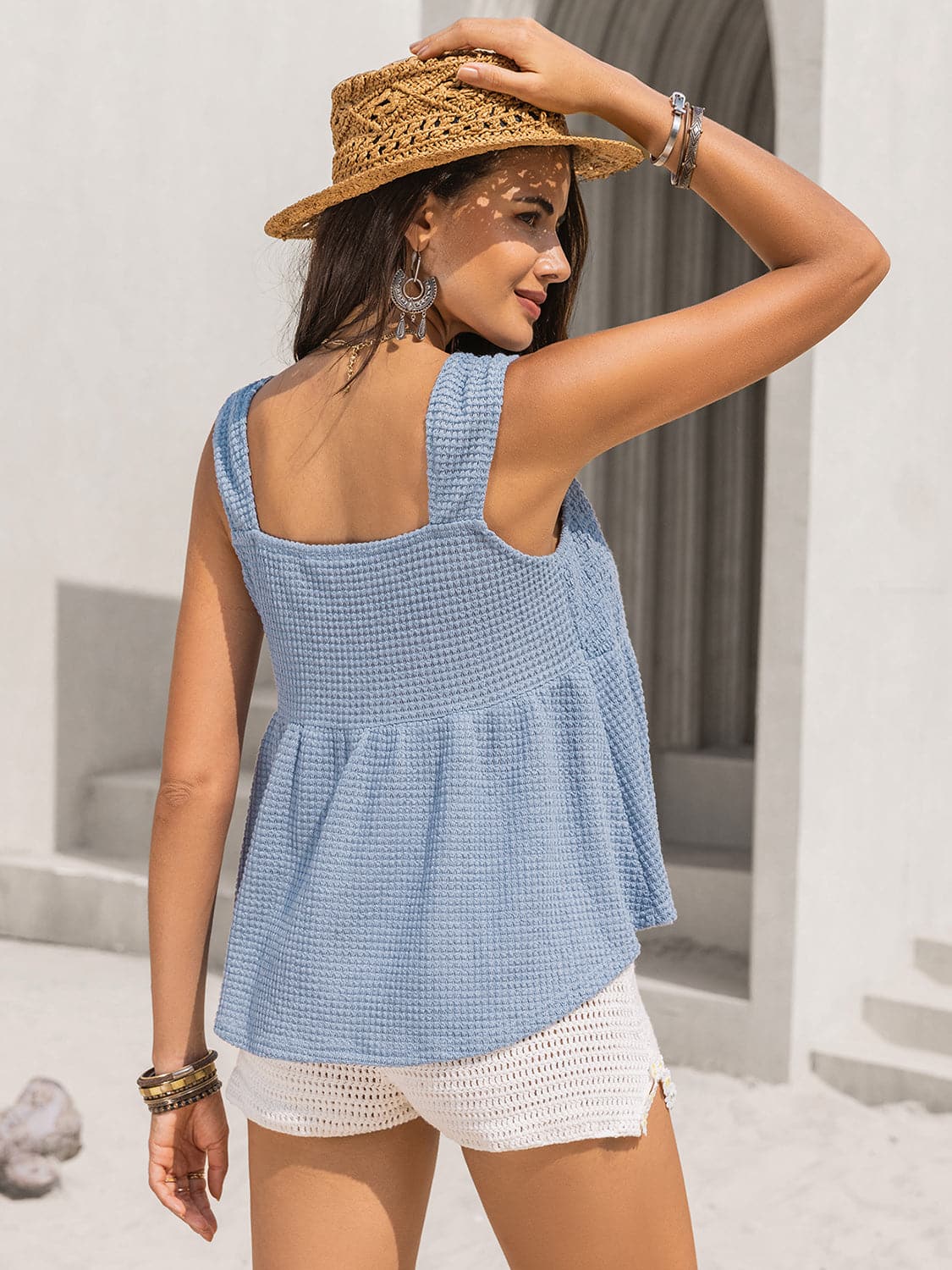 Textured Tied V-Neck Tank.