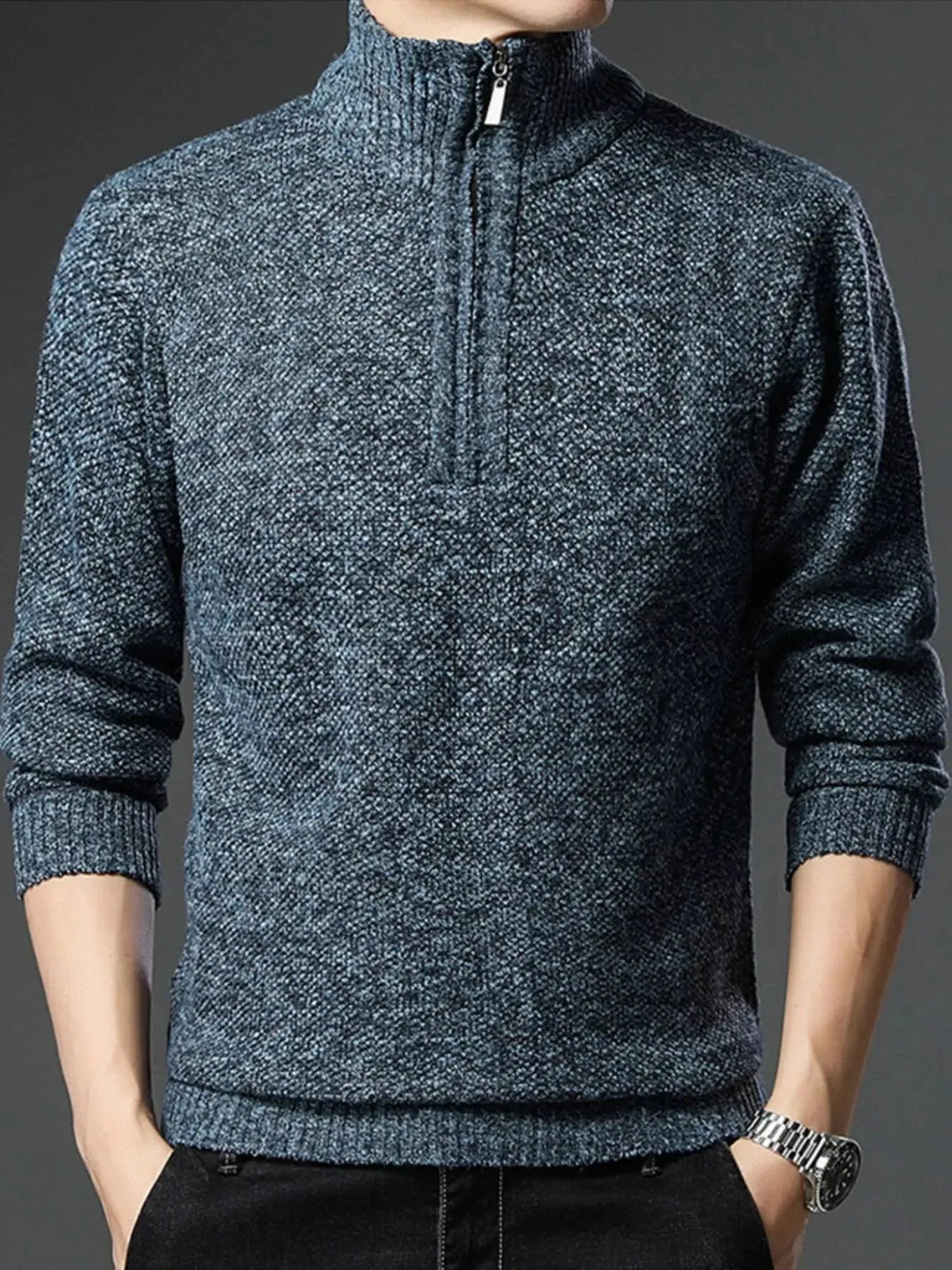 Men's Plus Size Half-Zip Knitted Pullover Sweater Simply Love