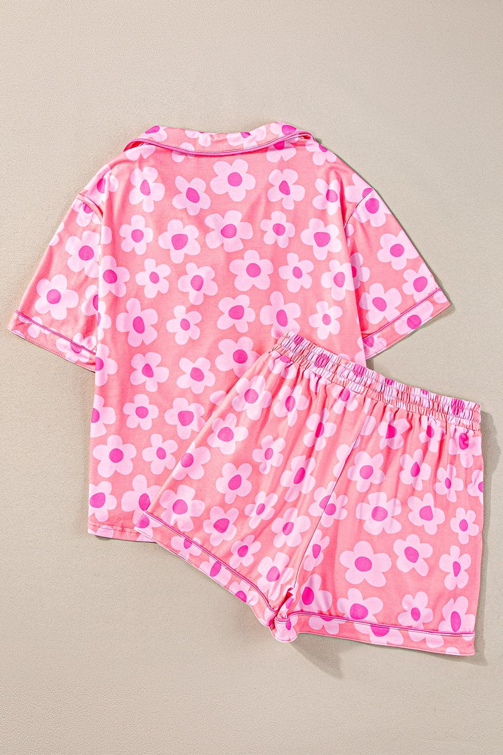 Pocketed Flower Half Sleeve Top and Shorts Lounge Set.