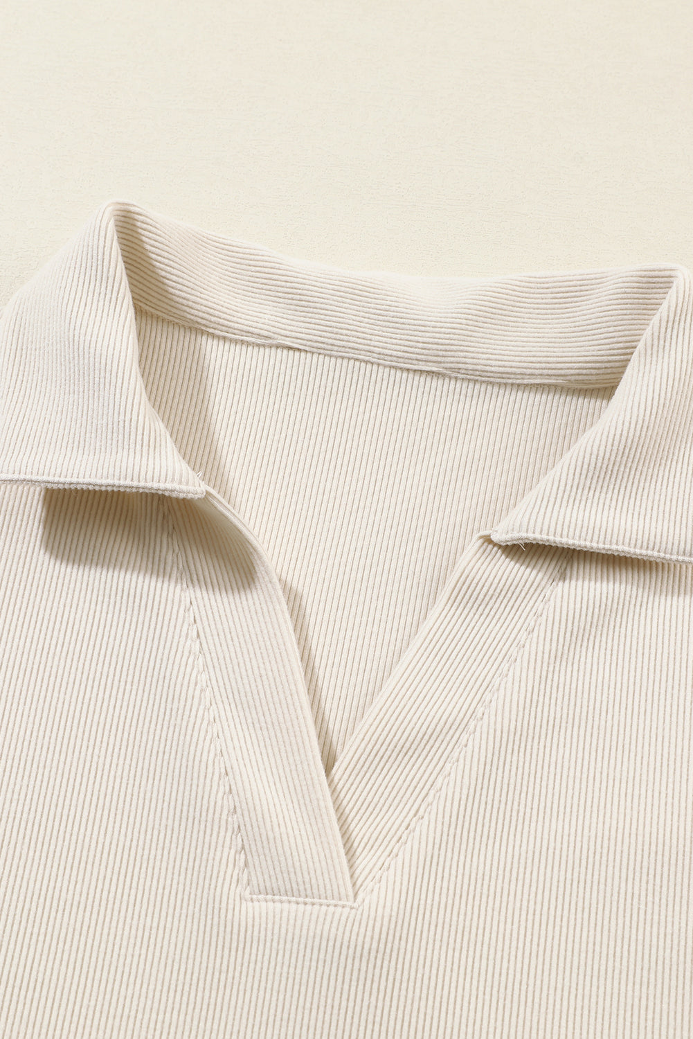 Beige Collared Split Neck Ribbed Two Piece Athleisure Outfit Dear-Lover Dropshipping