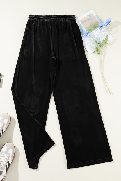 Chic black wide leg pants with adjustable drawstring waist