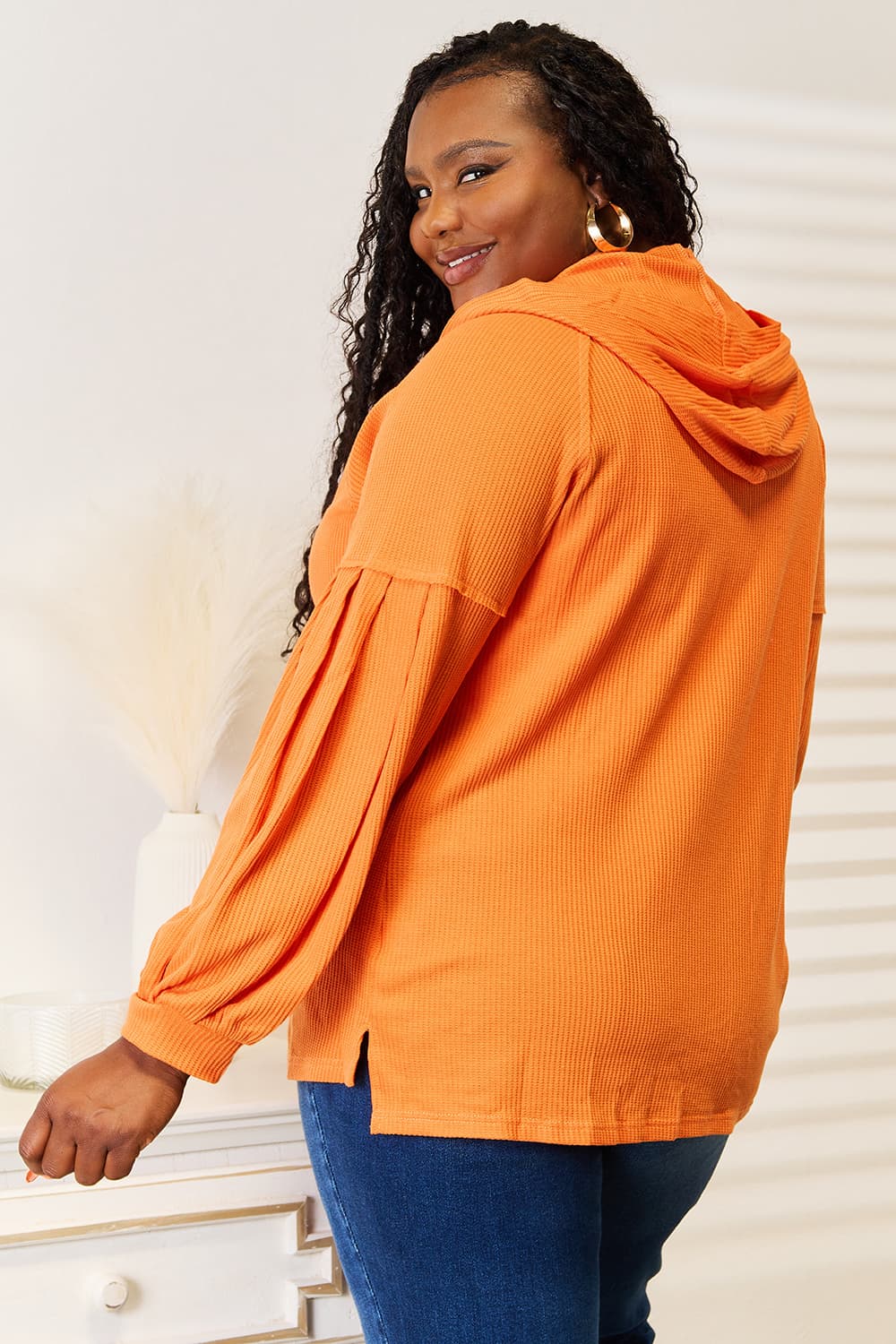 ShopBasicbae: Waffle Knit Hoodie - Side Slit