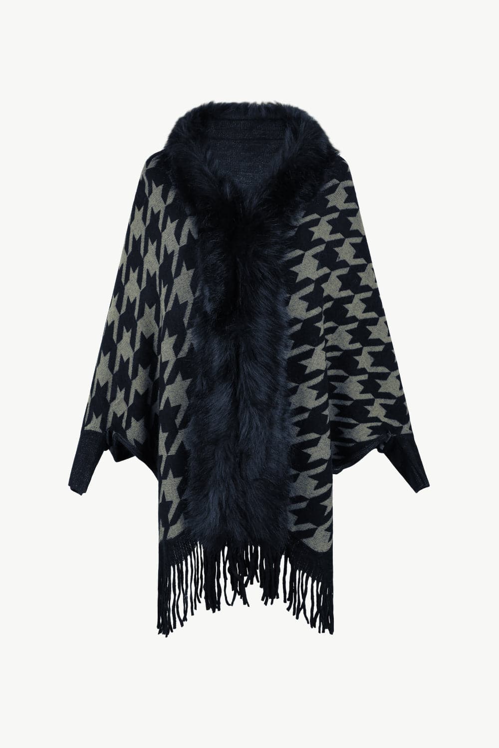 Houndstooth Fringe Hem Poncho.