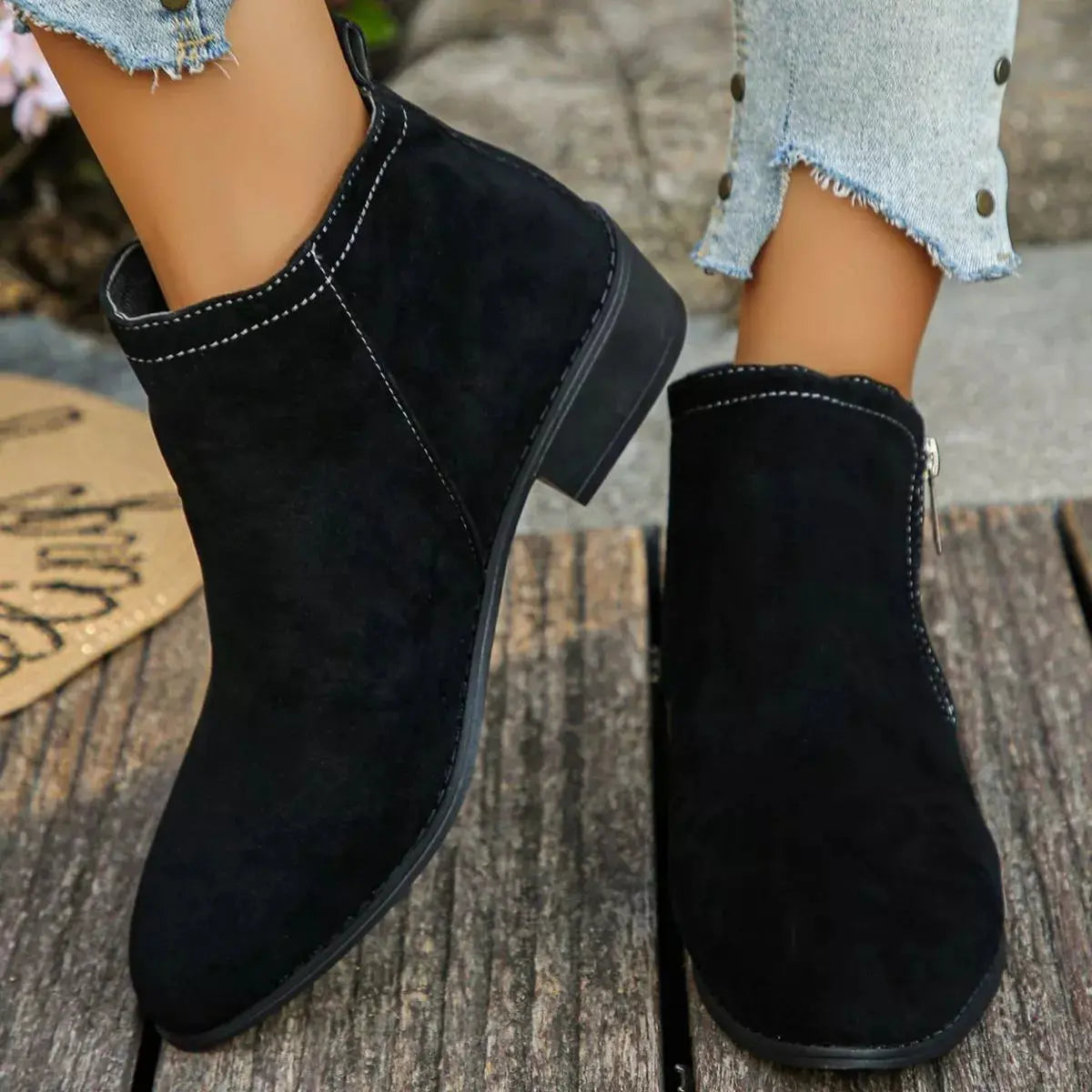 Burgundy Suede Point Toe Ankle Boots With Zipper Mid Heel Simply Love