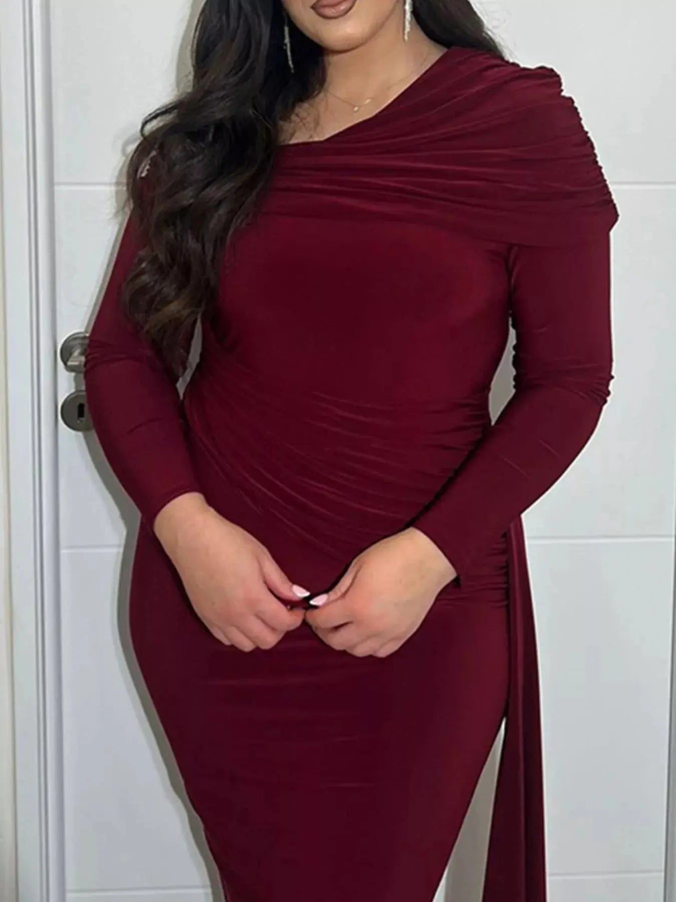 One-Shoulder Ruched Maxi Dress Simply Love