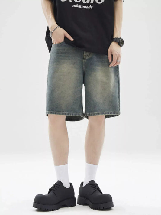 Men's Full Size Vintage Wash Wide Leg Denim Shorts Plus Size Simply Love