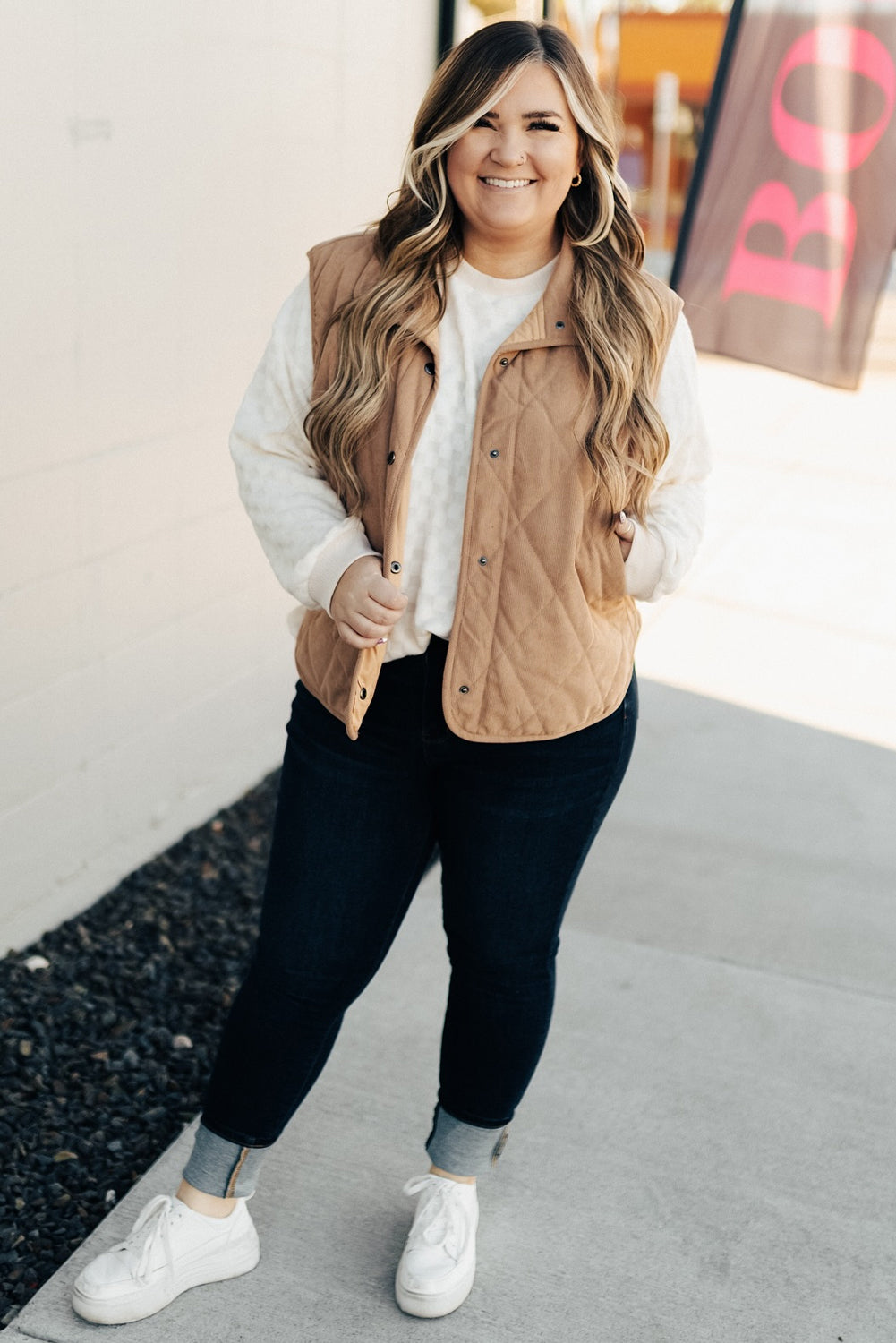 Camel Plus Size Quilted Cord Snap Button Vest Jacket Dear-Lover Dropshipping