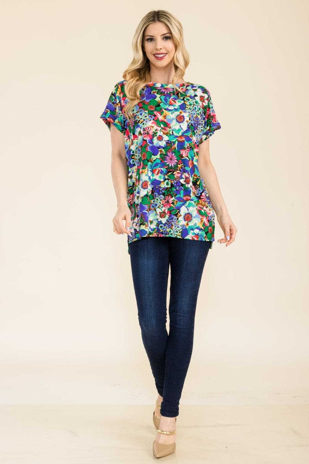 Celeste Full Size Round Neck Short Sleeve Floral T-Shirt.