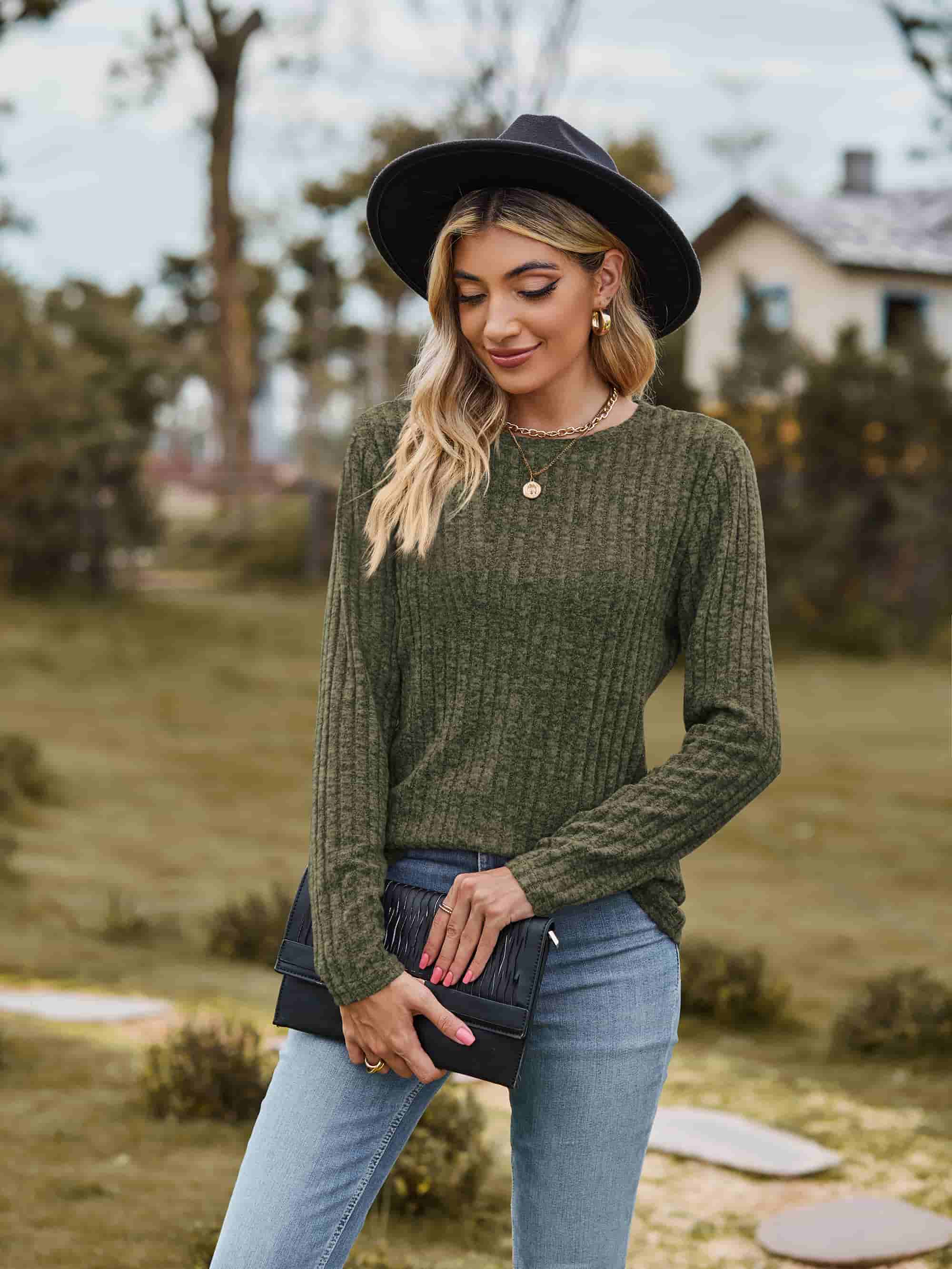 Ribbed Round Neck Long Sleeve Tee Coco’s Tee Boutique