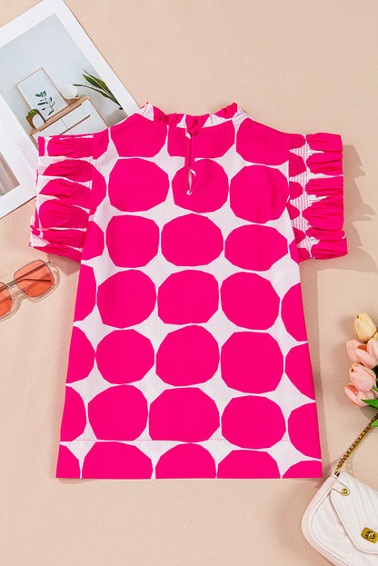 Loretta Bubblegum Pattern Frilled Top with Flutter Sleeves - Love Salve 