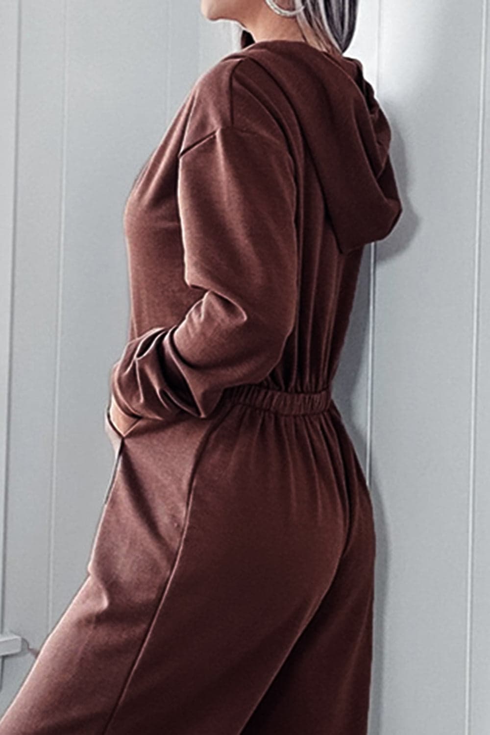 Full Size Drawstring Long Sleeve Jumpsuit.