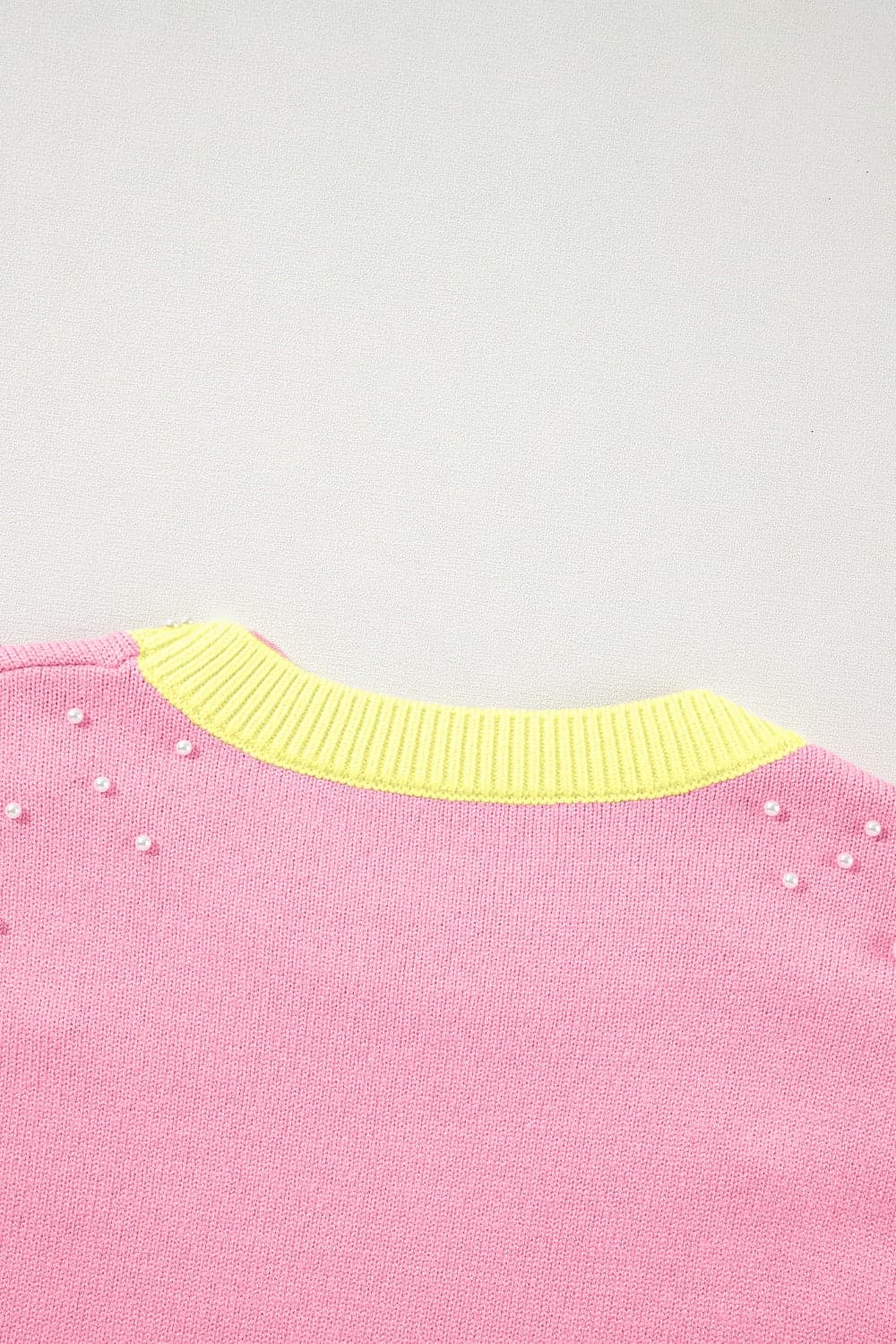 Pearl Detail Contrast Round Neck Sweater.