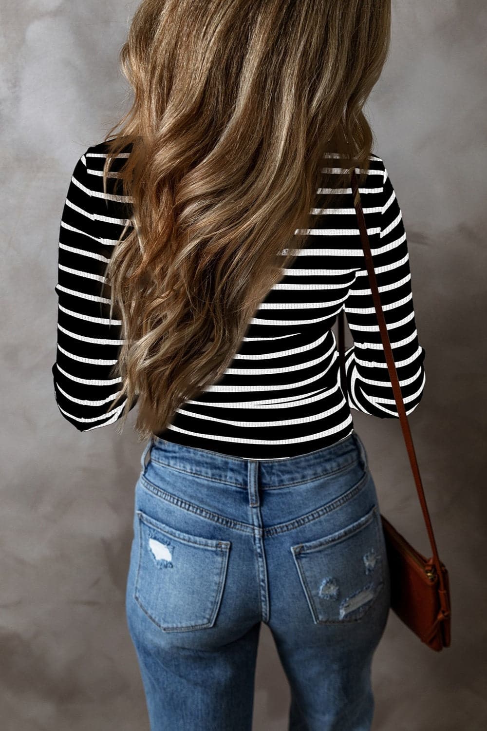 Striped V-Neck Long Sleeve Top.