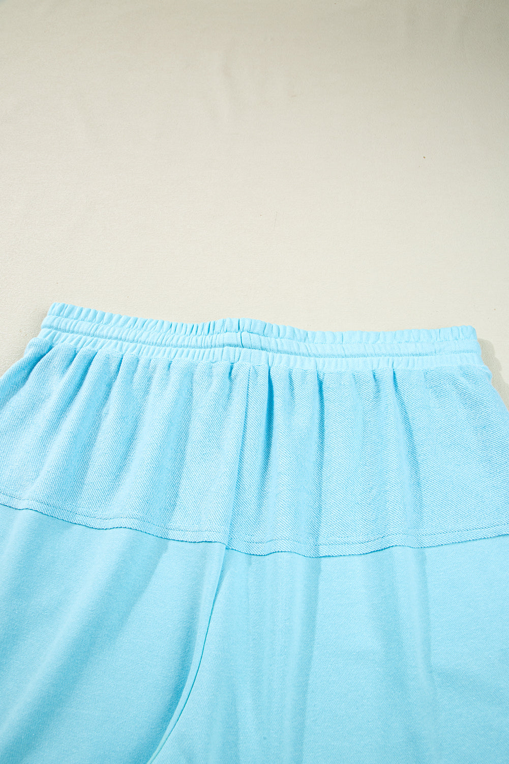 Blue Casual Aruba Blue Plus Size Solid Color Splicing Raw Hem Pullover Top Shorts Set - View 9 by Dear-Lover Dropshipping