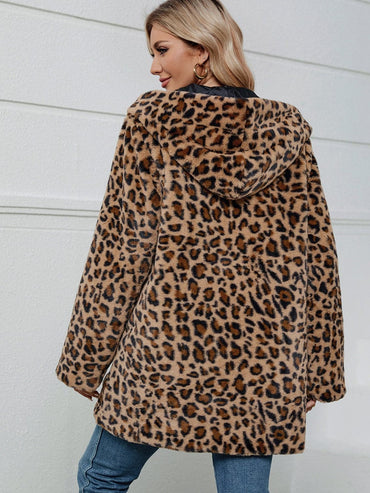 Cozy leopard print hoodie jacket