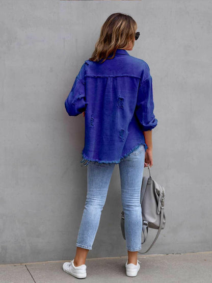 Distressed Drop Shoulder Denim Jacket.