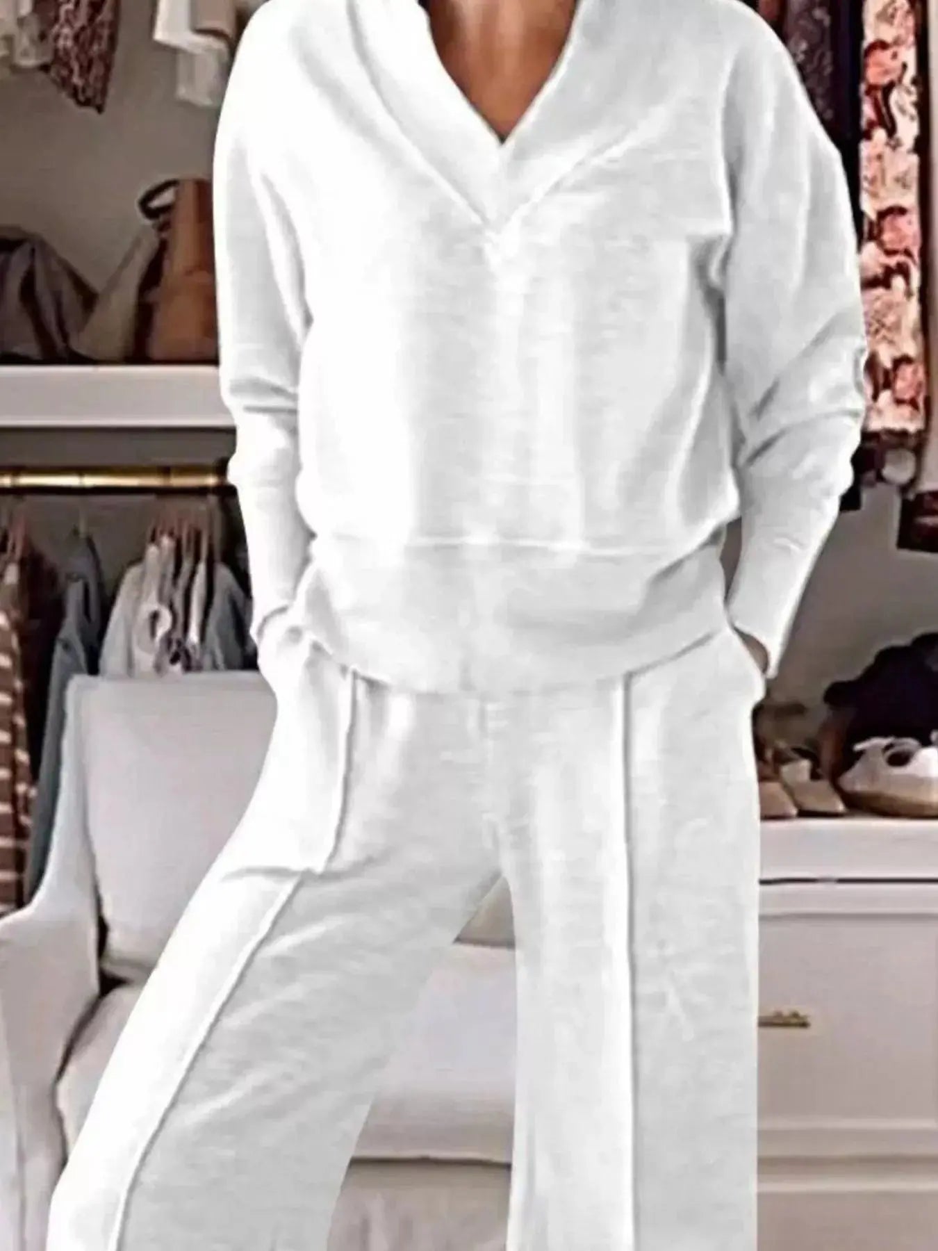 Full Size Cozy V-Neck Top and Pants Set Plus Size Simply Love