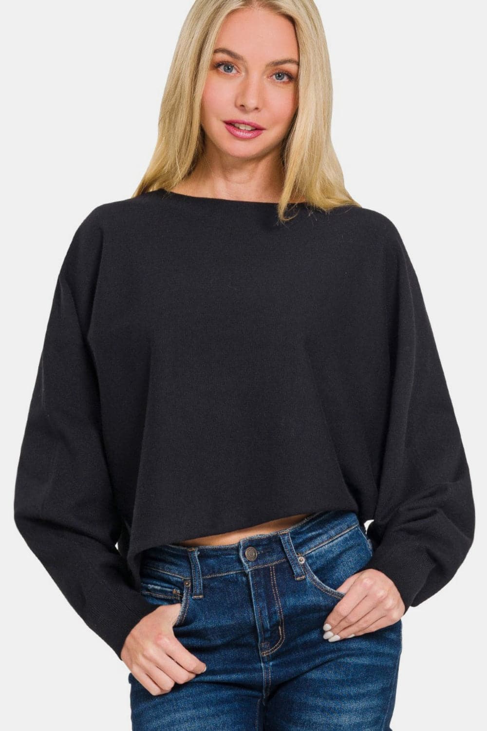 Chic asymmetric hem long sleeve pullover sweater