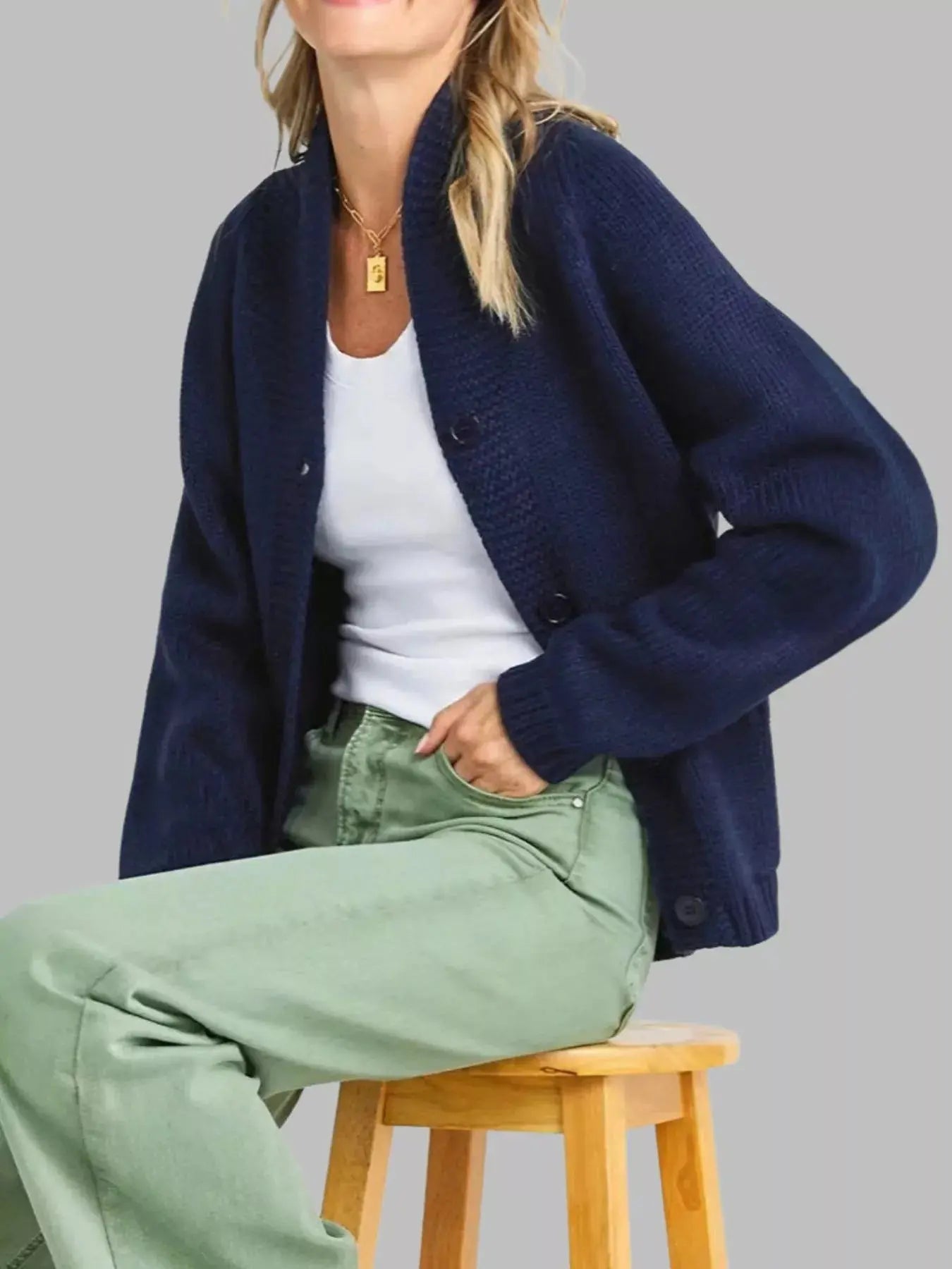 USA Flag Chunky Knit Button-Down Cardigan Simply Love