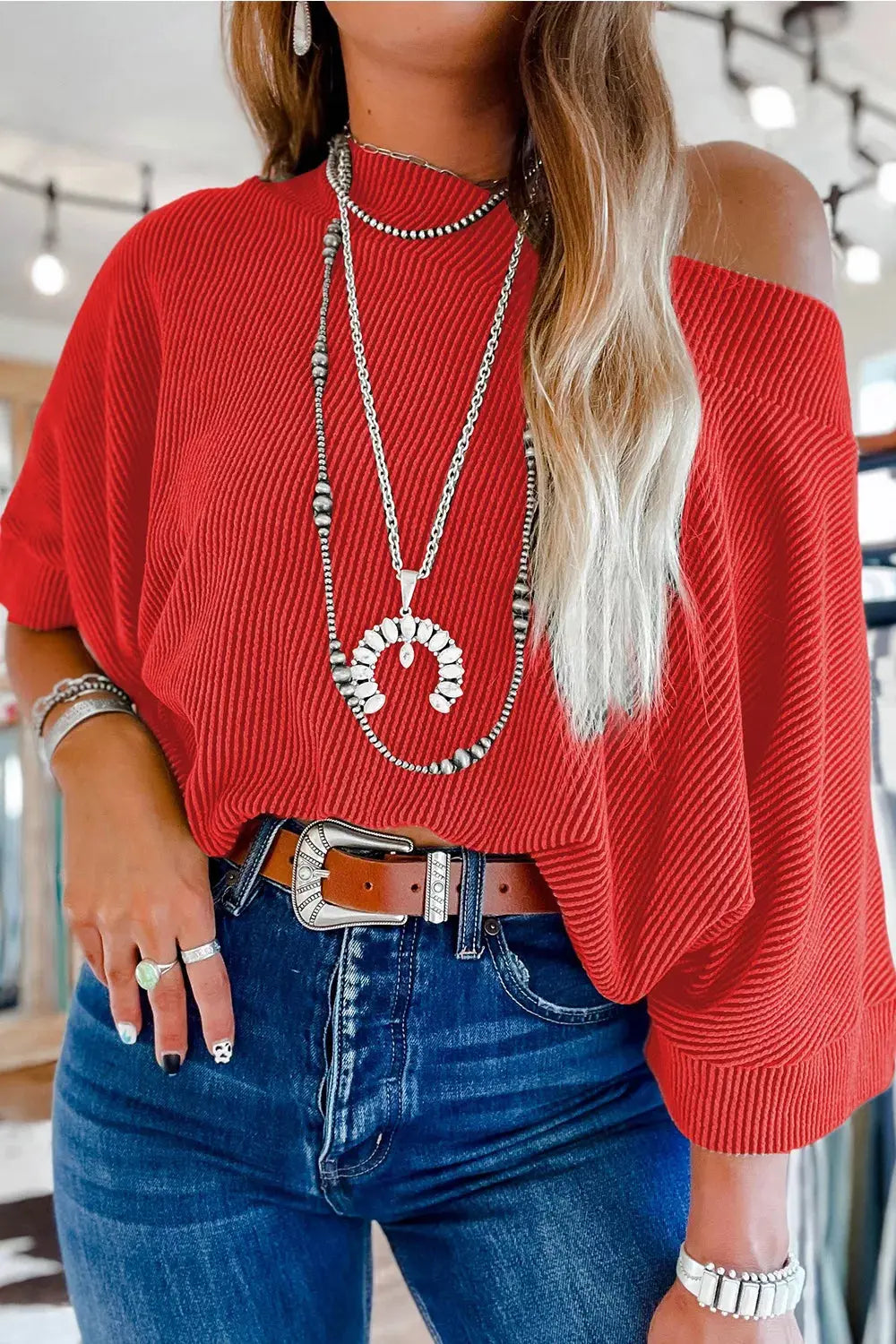 Ribbed Knit Off-Shoulder Blouse Simply Love